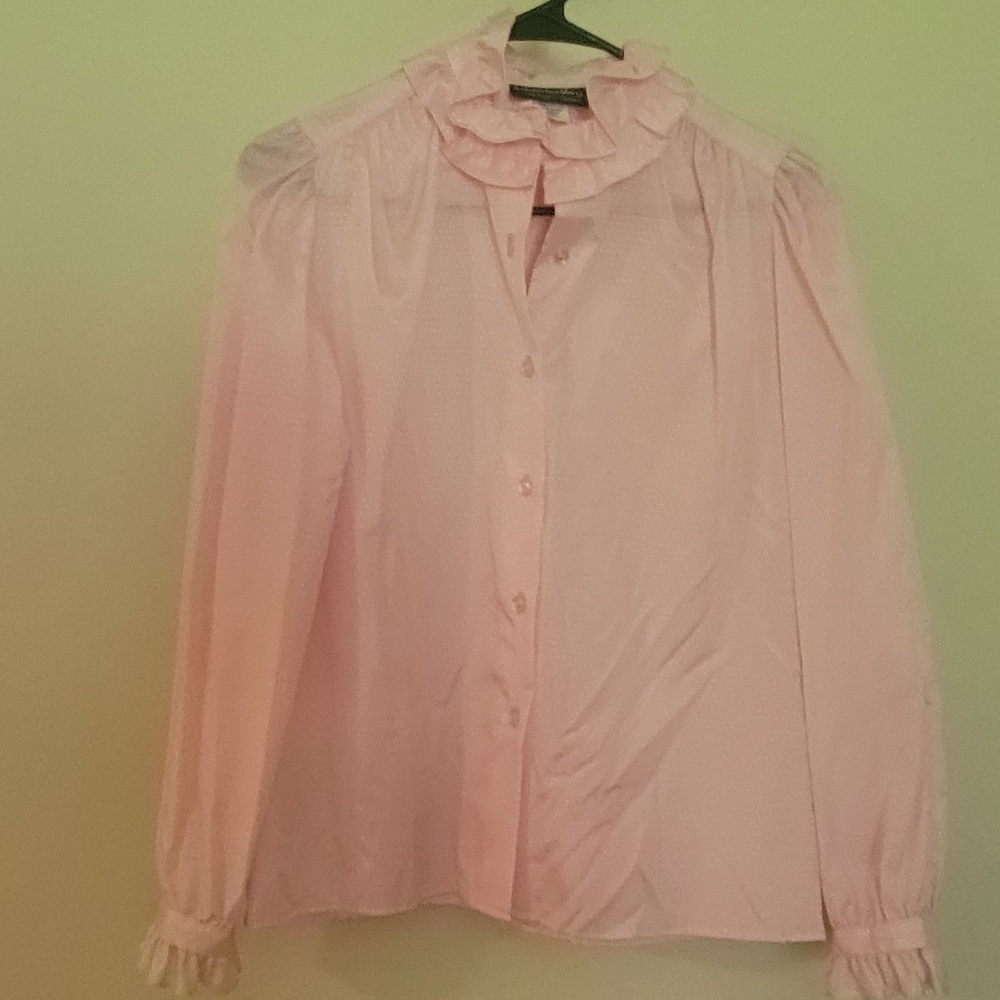 Barbie core button up blouse with vintage ruffle neckline